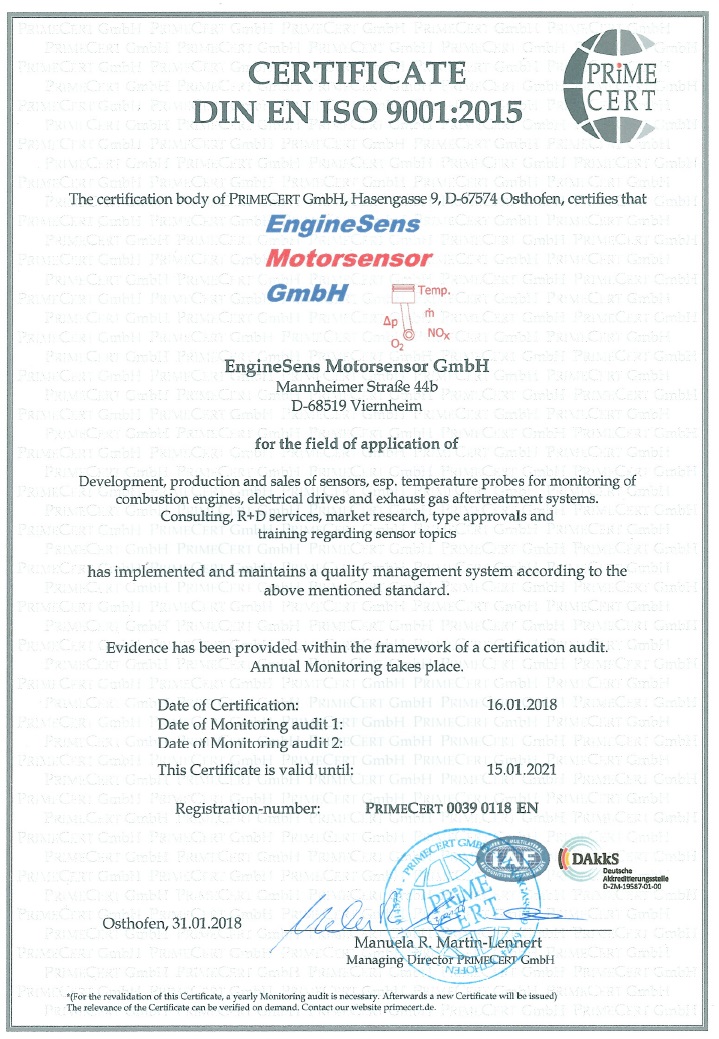9001-2015 EN EngineSens Certificate
